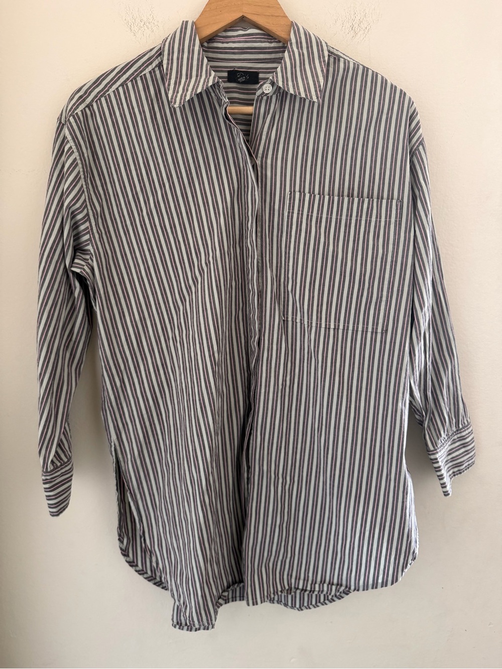 Rails Striped Button Down Tunic Shirt Small S Pink Charcoal White